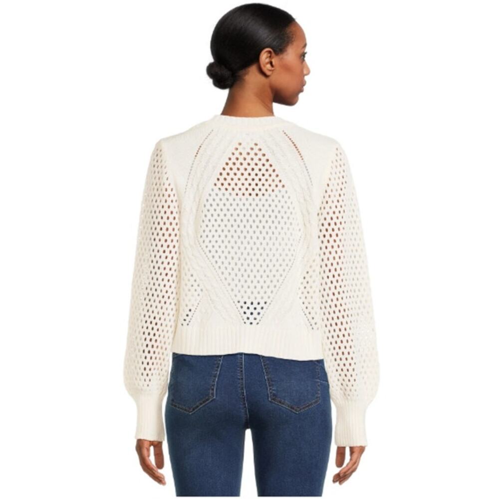 No Boundaries Juniors L 11-13 White Mesh Cardigan Open Front Knit Sweater NWT - Picture 4 of 11